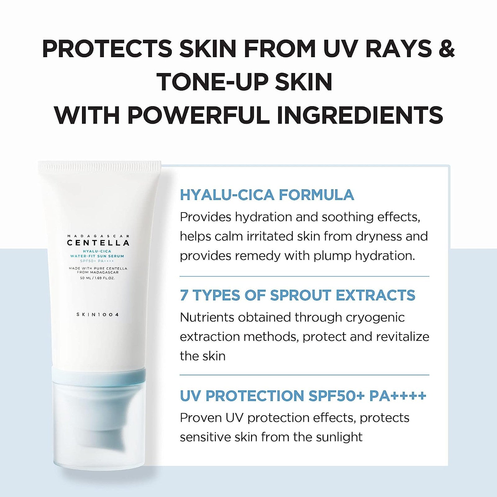 SKIN1004 Sun Serum centella asiatica and hyaluronic acid ingredients